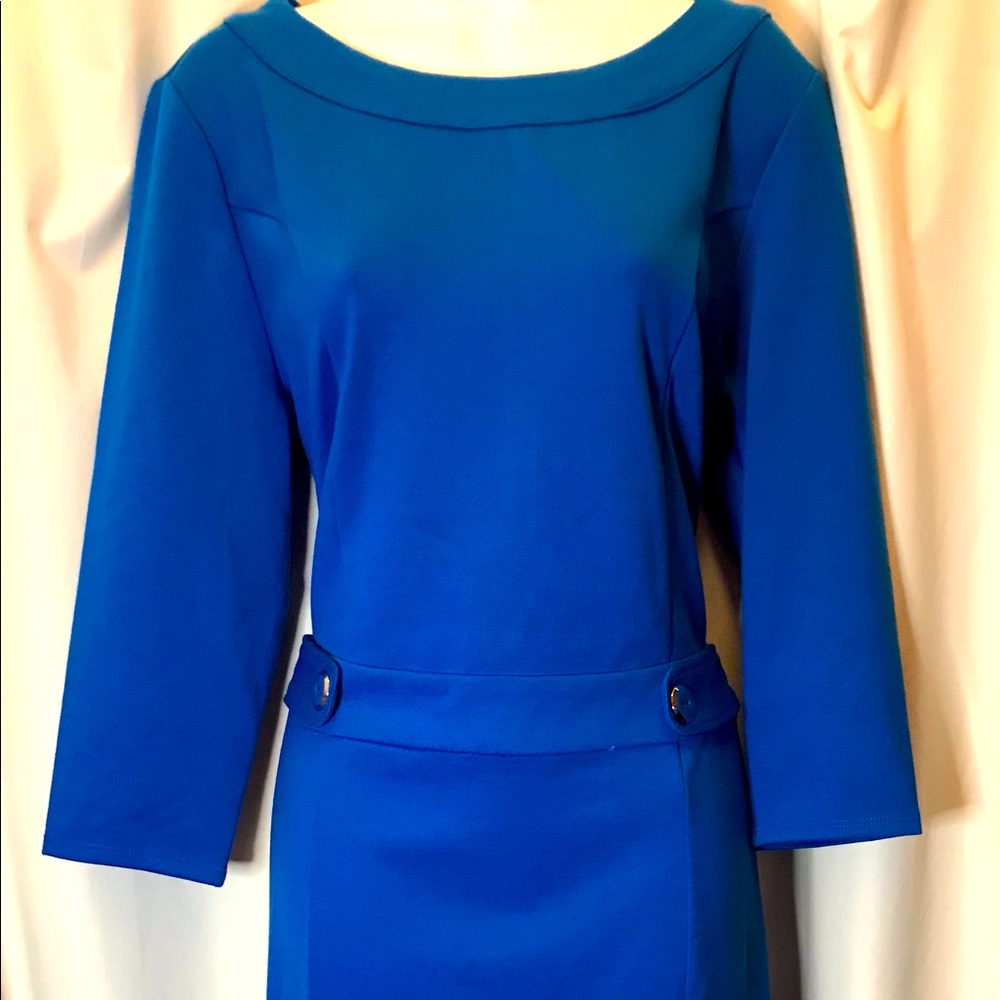 New York & Company Stretch Size Large Tall Broadcast Blue Career Dress